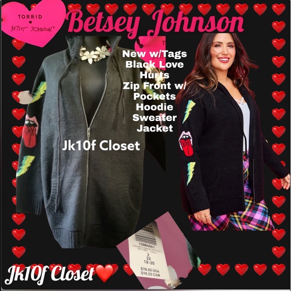 🌹NWT TORRID BETSEY JOHNSON 1X or 2X FRONT ZIP HOODIE SWEATER JACKET - Picture 12 of 14